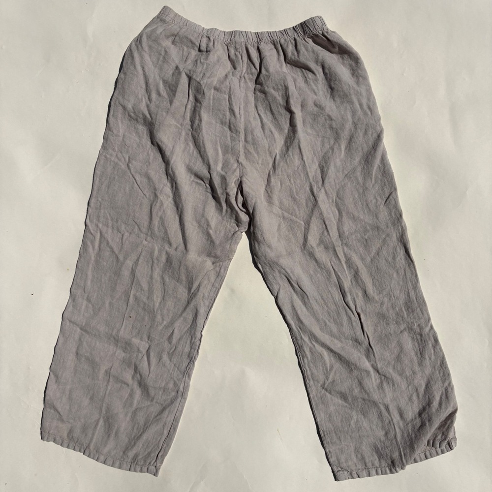 Match Point Linen Pants Large Taupe Wide Leg Cropped Elastic Waist Made in USA - Picture 6 of 7
